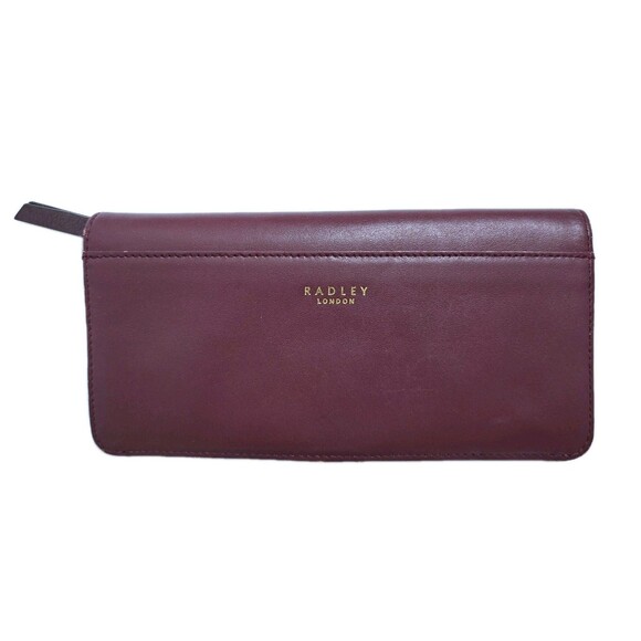 Radley London Foldover Leather Wallet Doggie Dark Red Pink Gold Credit Card - Picture 3 of 8
